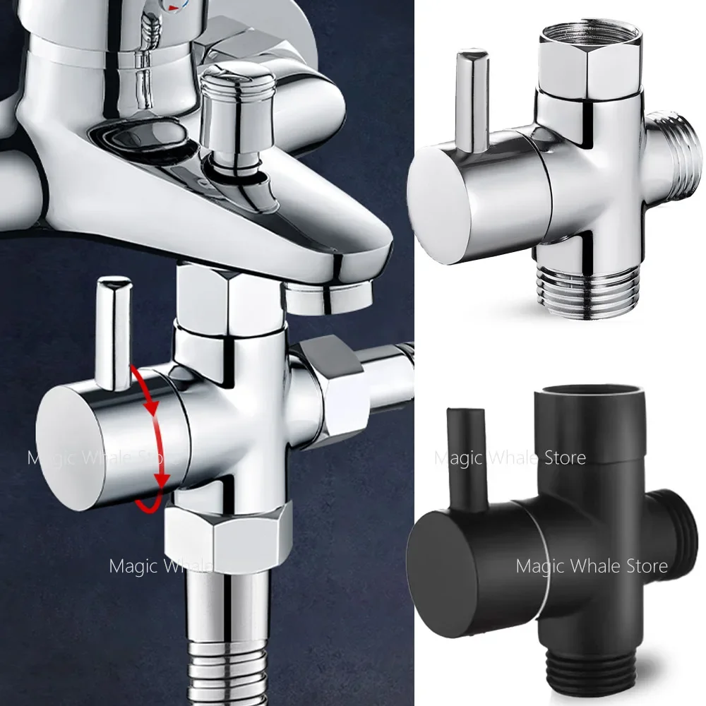 Bidet Chrome T Adapter with Shut-off Valve T Adapter 3-way 7/8" 1/2"3/4" Valve for Handheld Toilet Bidet Spray