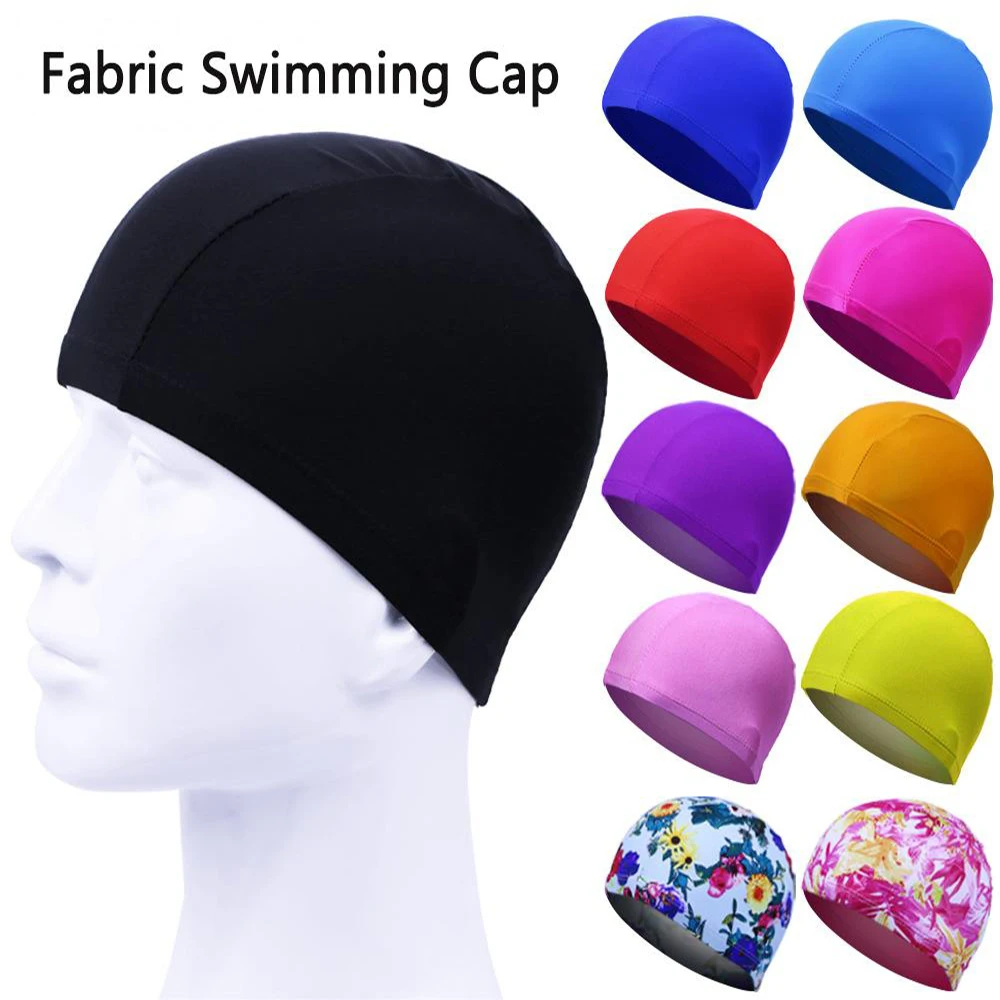Fabric Swimming Cap For Adults Elastic Solid Colour Floral Design_voghion.com