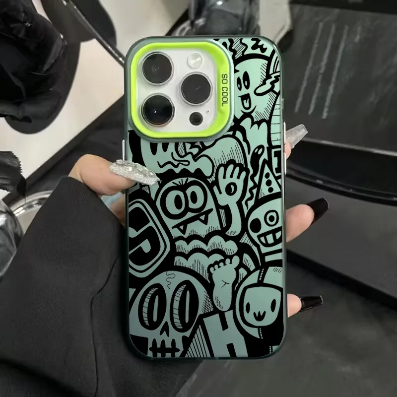 Sleek Black Graffiti Anti-Fall Matte Phone Case