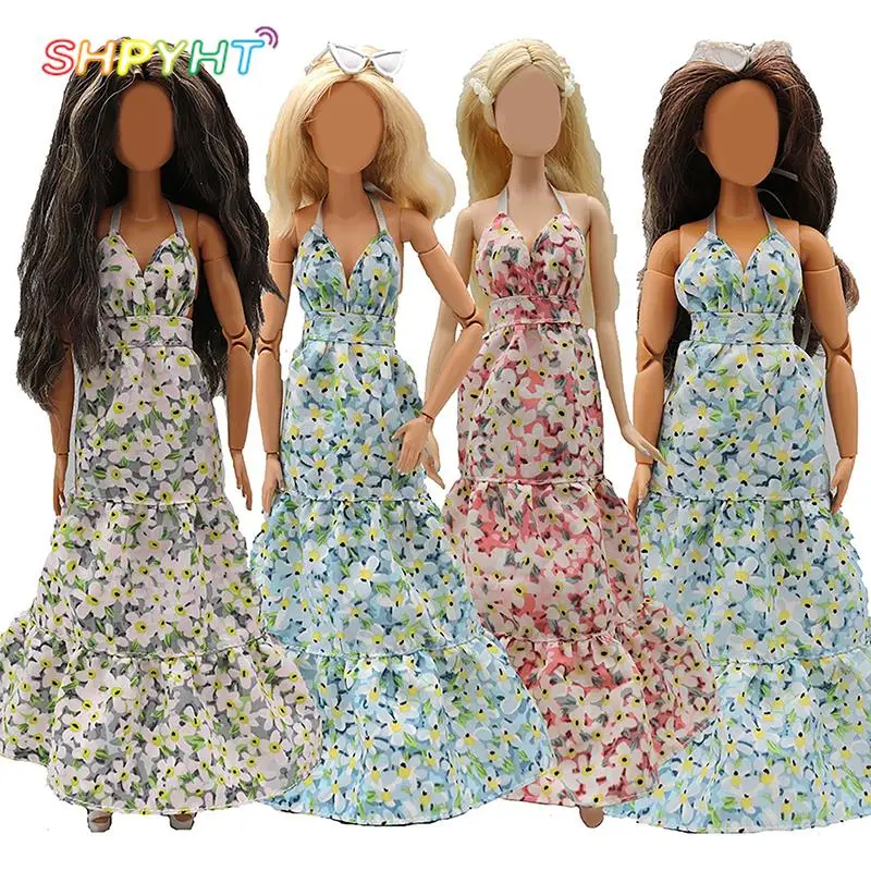 

1PC Doll Clothing Accessories Webbed Halter Halter Floral Long Dress Doll Change Long Dress For 30cm Doll Accessories Girl Gift