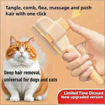 Pet One Button Self Cleaning Pet Grooming Gloves Brush Comb Hair Remover and Massage Tool for Cats and Dogs Easy Grooming 1