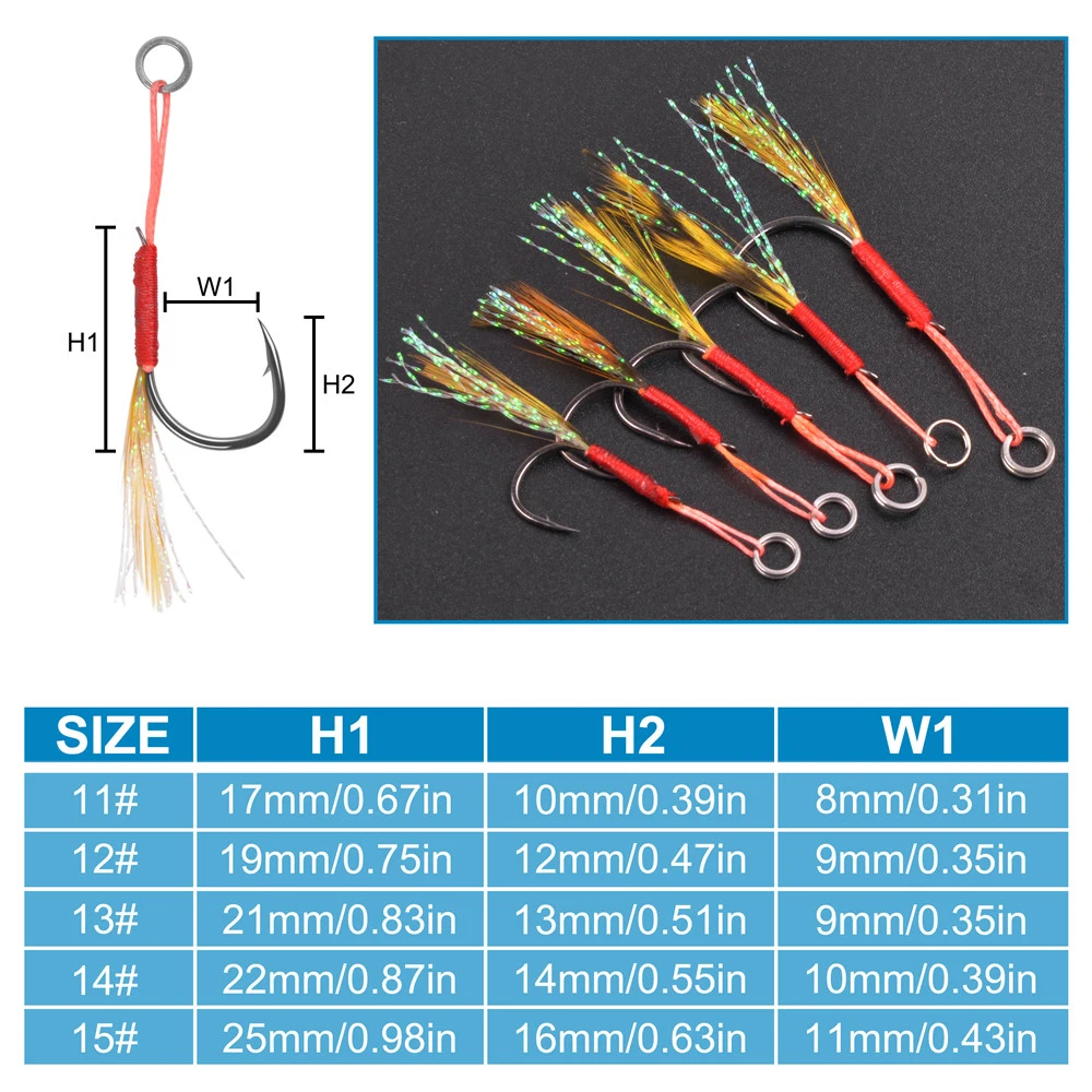 60/80 Stück Hilfshaken für langsames Jigging Salzwasser Metall Jig Köder Angelhaken Bass Stacheldraht Fliegen Angelhaken Tackle – Detail 2