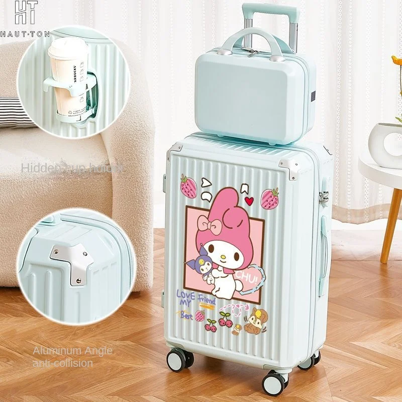Sanrio My Melody Design Trolley Case Kawaii Wheels Suitcase Travel Luggage  Rolling 18inch Storage Box Pink Girl Trolley Case Bag