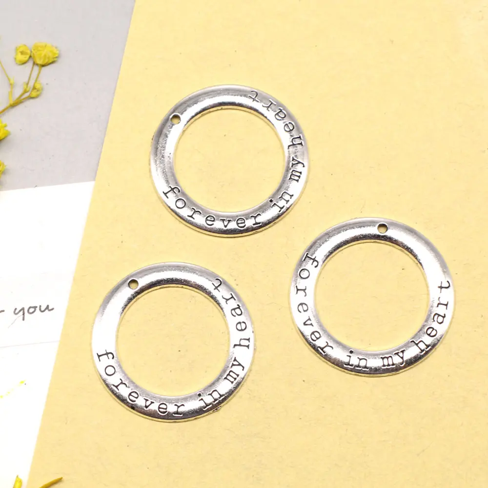 

5pcs 29x29mm Letter Circle Charms Woman Pendant Girls Craft Woman Jewelri Antique Silver Color