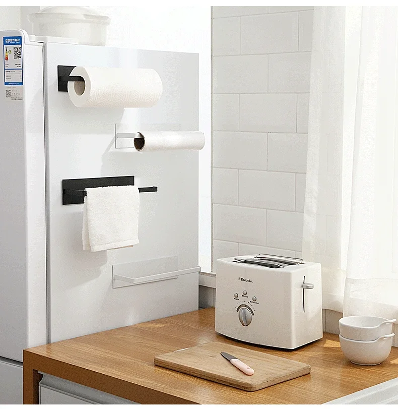 Paper Holders Non Perforated Paper Towel Holder Toilet Hanger Roll Holder Fresh Film Storage Wall Mounted Kitchen Racks