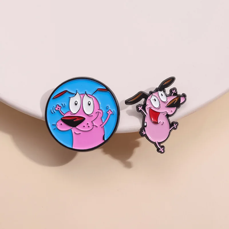 Cartoon Dog Enamel Pins Courage Cowardly Puppy Brooches Lapel Badge Fashion Jewelry Accessories Gift for Kids Friends