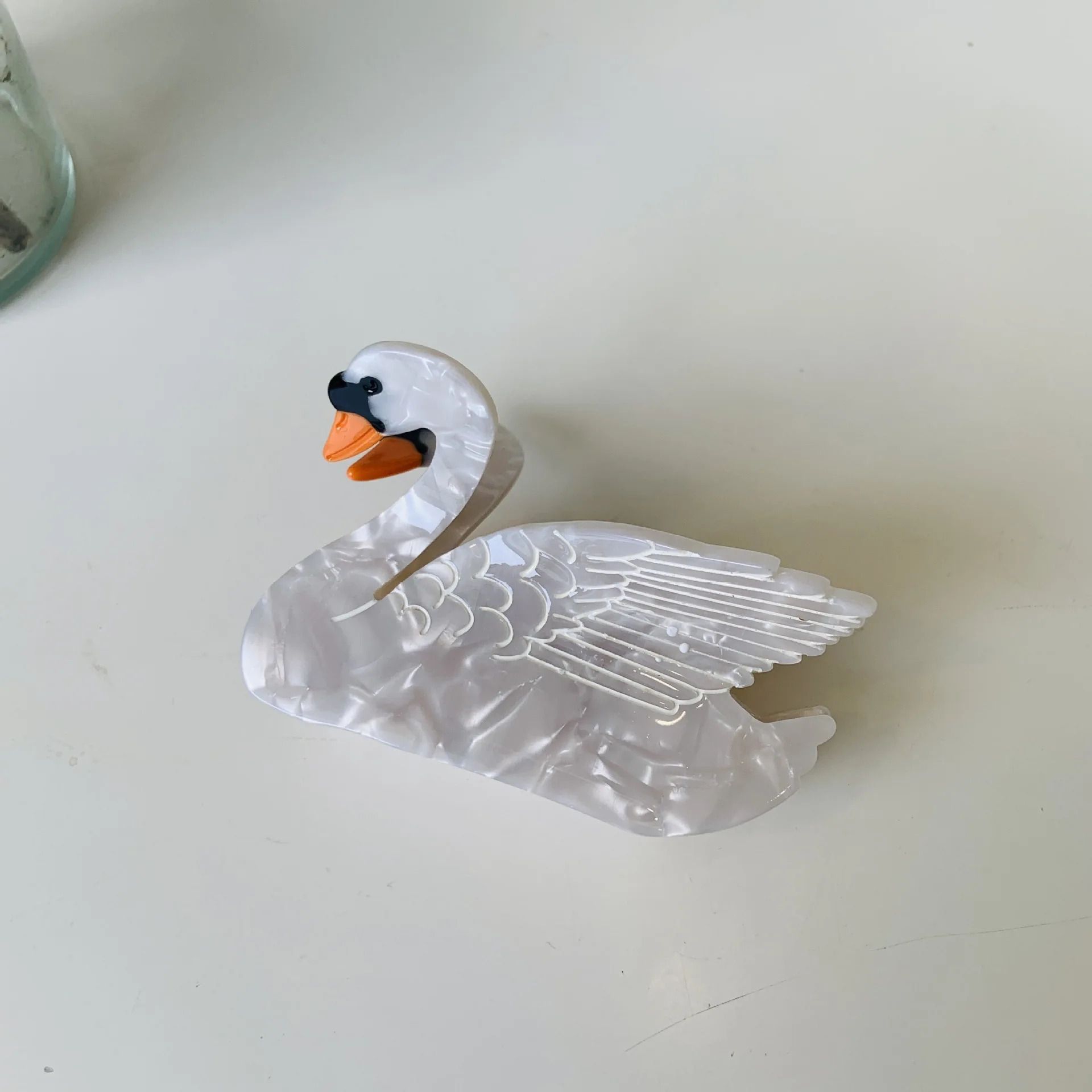 Damen-Clip, Vogel-Acetat-Clip, schwarzer Schwan-Clip, Leopardenmuster, Vogel, Tier, Papagei, Haar-Accessoires, einfache, lustige Hai-Clip-Mode_voghion.com