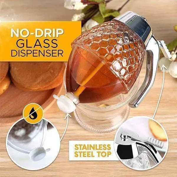 

200ML Clear Acrylic Honey Dispenser Syrup Jar Storage Bottle Holder Kitchen