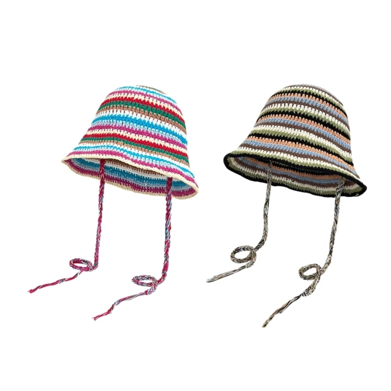 

Traveling Bucket Hat Crochet Stripe Pattern Fisherman Hat for Teenagers Sports