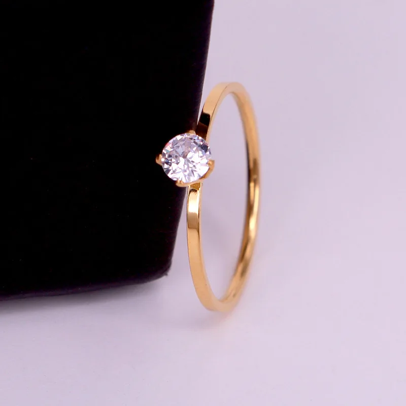 Womens Ring Titanuim Steel Rose Gold Color CZ Crystal Ring For Women Couple Finger Rings love Wedding Size3-9