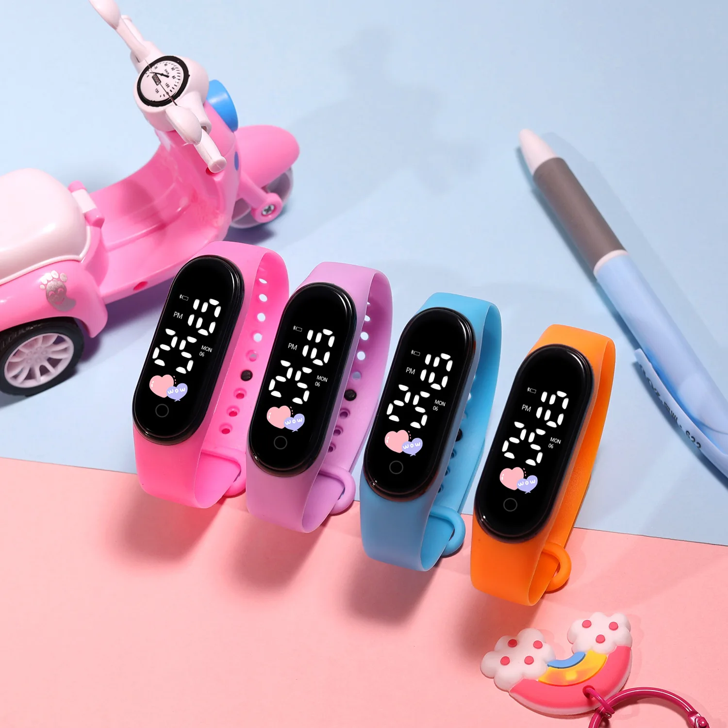 50pcs/lot Luminous LED Electronic Touch Kids Watch Heart Design Students Boys Girls Gift Waterproof Watches  For Wholesale 3