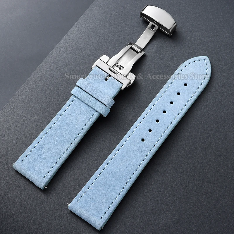 Suede Leather Watch Strap with Butterfly Buckle and Quick Release