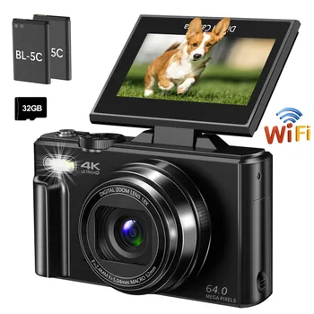 4K compact digital photography camera, 18x digital zoom, vintage vlog video recorder for YouTube, 180° flip screen, WiFi webcam 1