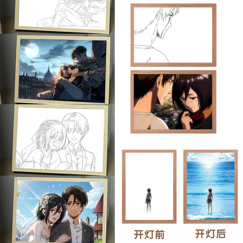 Wall Light Painting Japanese Animation Attack on Titan Photo Frame Ornaments Desktop Night Lamp LED Bedroom Decor Cartoon Gifts led light led wall lamp wall light