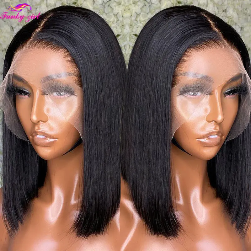 Brazilian Straight Bob Wig Human Hair Lace Front Wigs Pre-Pucked Short Bob Lace Part Wig For Women Glueless Human Hair Wigs