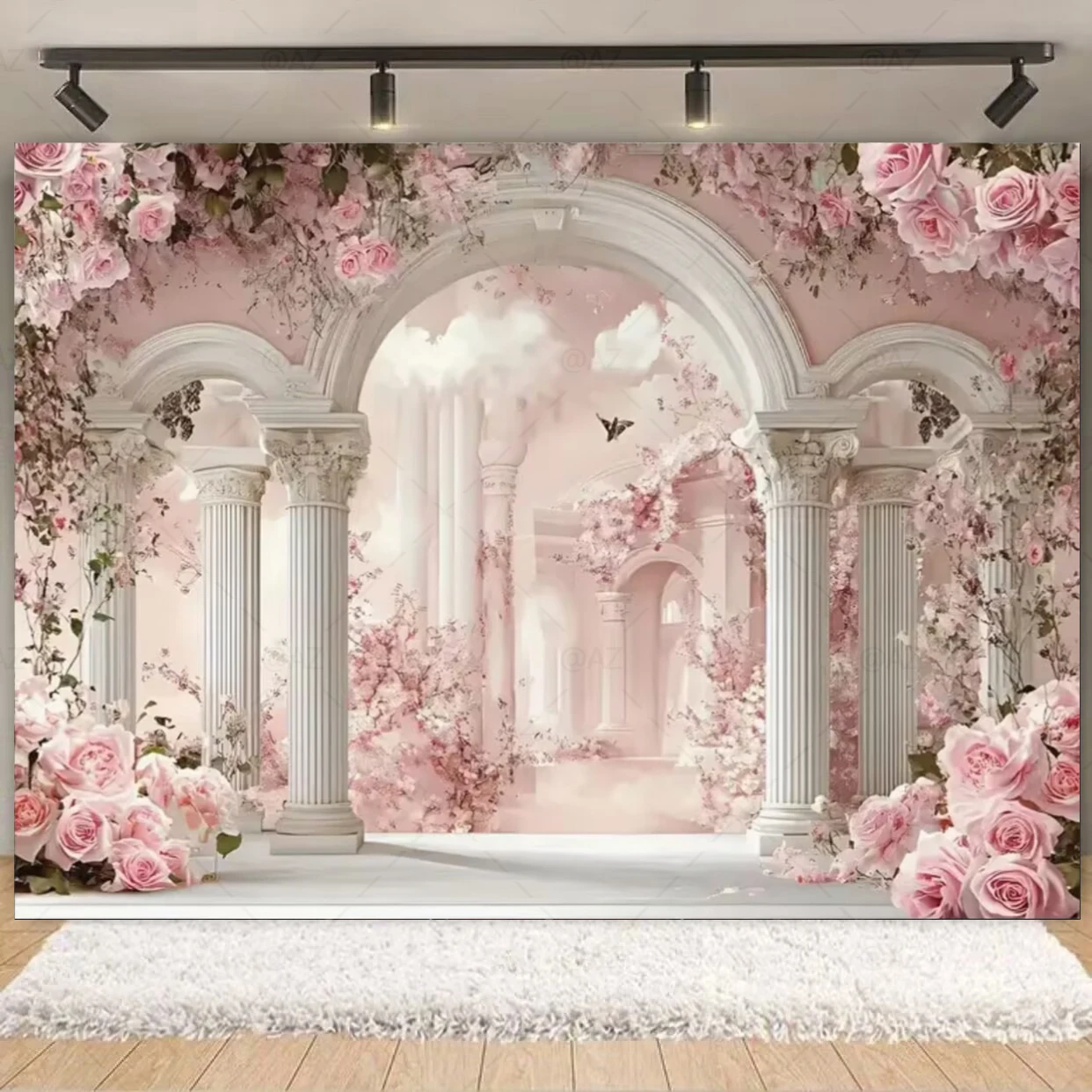 Spring Floral Butterflies Photography Backdrop for Tea Party or Dreamy Wedding Decor