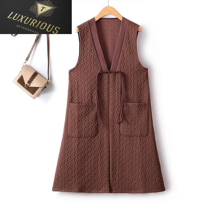 

European Station Retro Women's Vest 2023 Autumn Oversized Air Cotton Buckle Chinese Style Mid Length Cardigan New In Outerwears