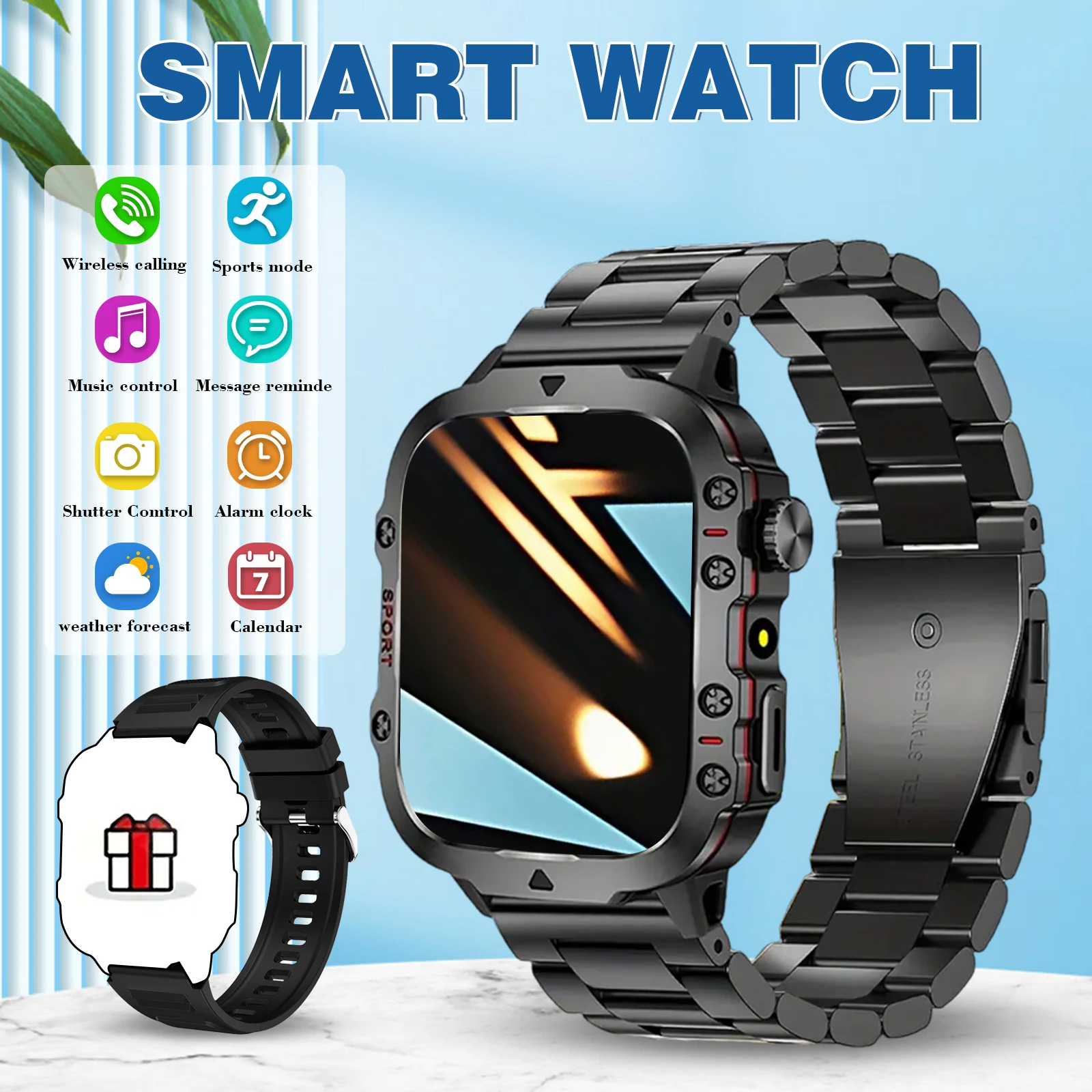 Smart Watch With Flashlight Function, Wireless Calls, Message Reminders, Suitable For Iphone And Android Phones