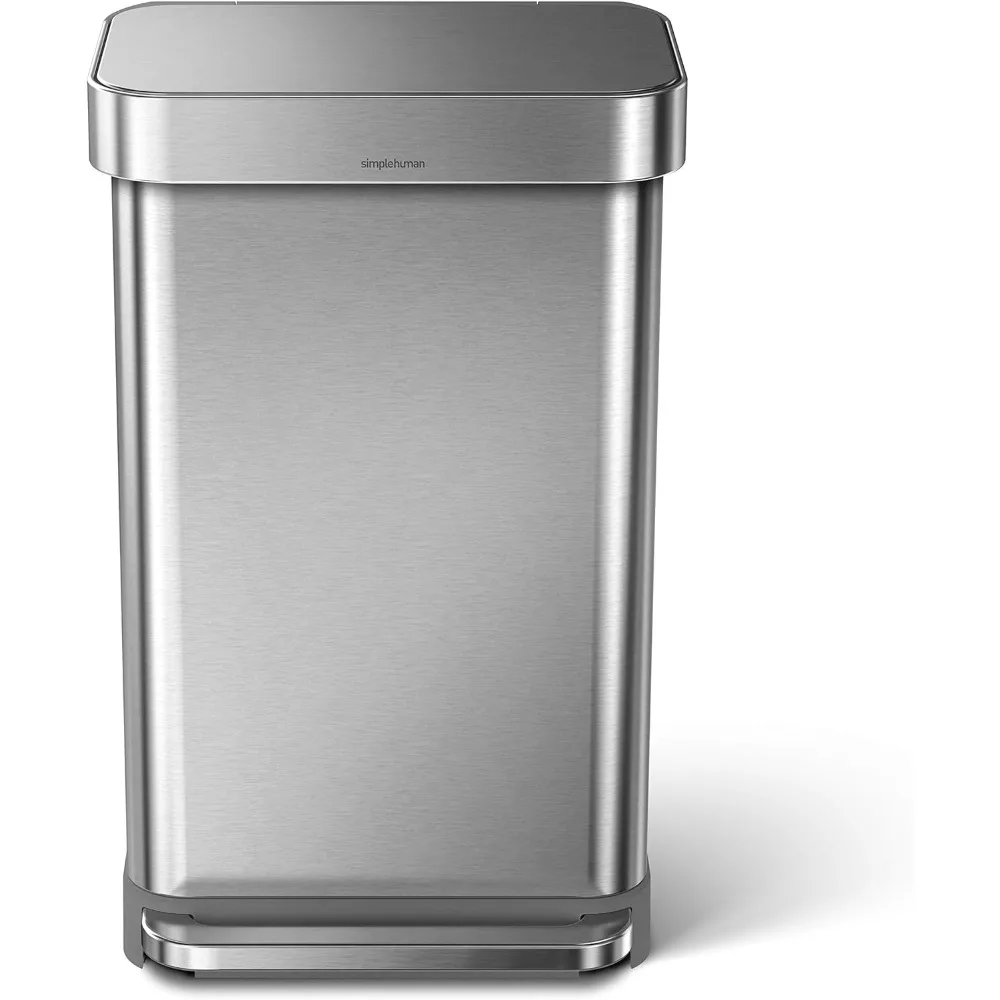 

simplehuman Brushed Stainless Steel 45 Liter / 12 Gallon Rectangular Hands-Free Kitchen Step Trash Can with Soft-Close Lid