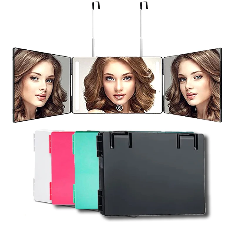 Haircut Mirror 3 Way For Self Hair Cutting 360&deg; With LED Light Trifold Rechargeable With Height Retractable Adjustab