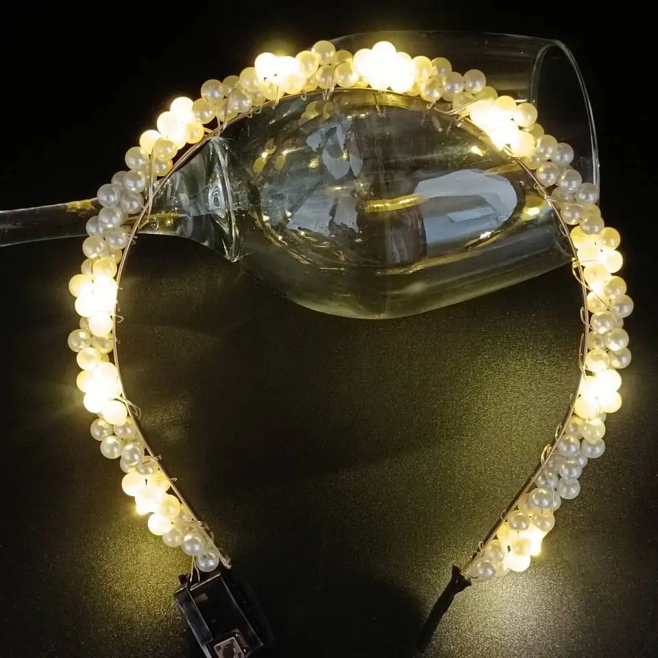

New Light Up Luminous Hair Hoop Fairy Band Female Pearl Headbands Bridal Bridesmaid Wedding Supplies Christmas