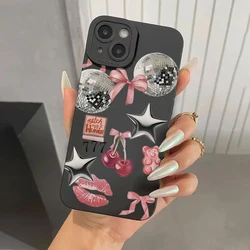 Sparkly Crystal Ball Pink Bow Cherry Pattern Phone Case Cover for iPhone 13 Mini (1)