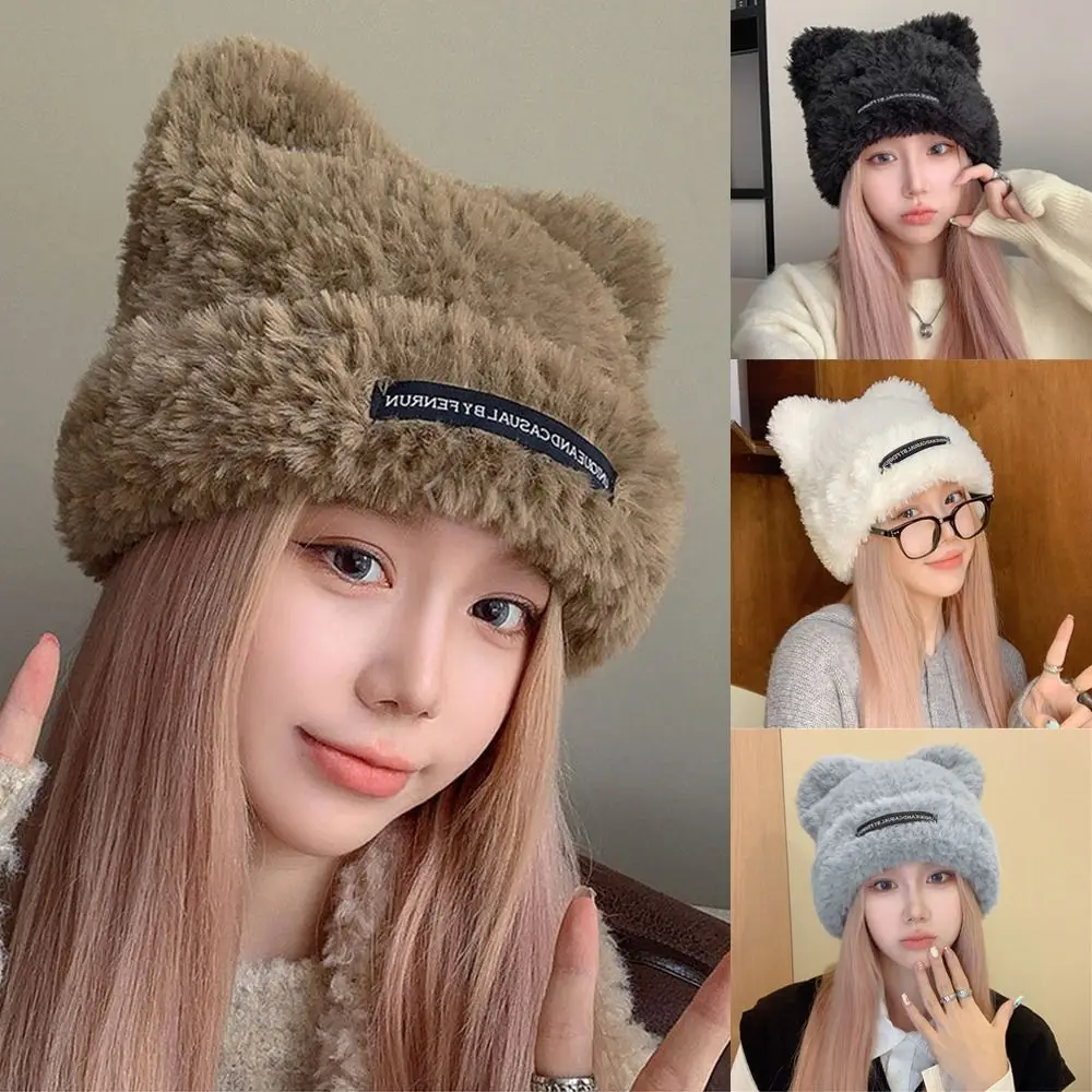 

Winter Warm Plush Hat Cute Cartoon Bear Ear Beanie Hat Bonnet Caps Women