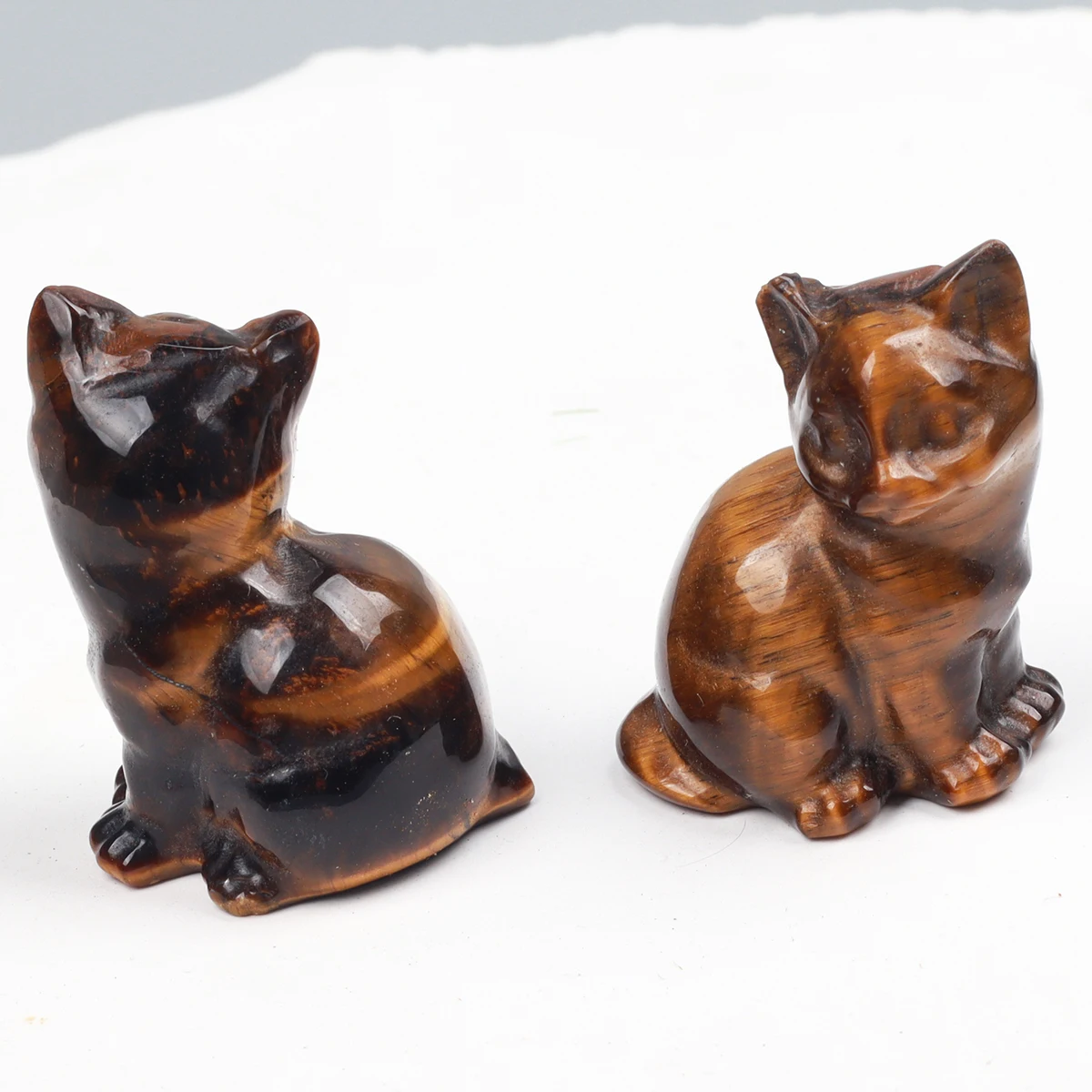 Hand Carved Tiger Eye Mini Kitten , Natural Stone Animal ,Gemstone Cat Figurine, Crystal Craft, Chakra, Home Garden Decor, 1.5" 6