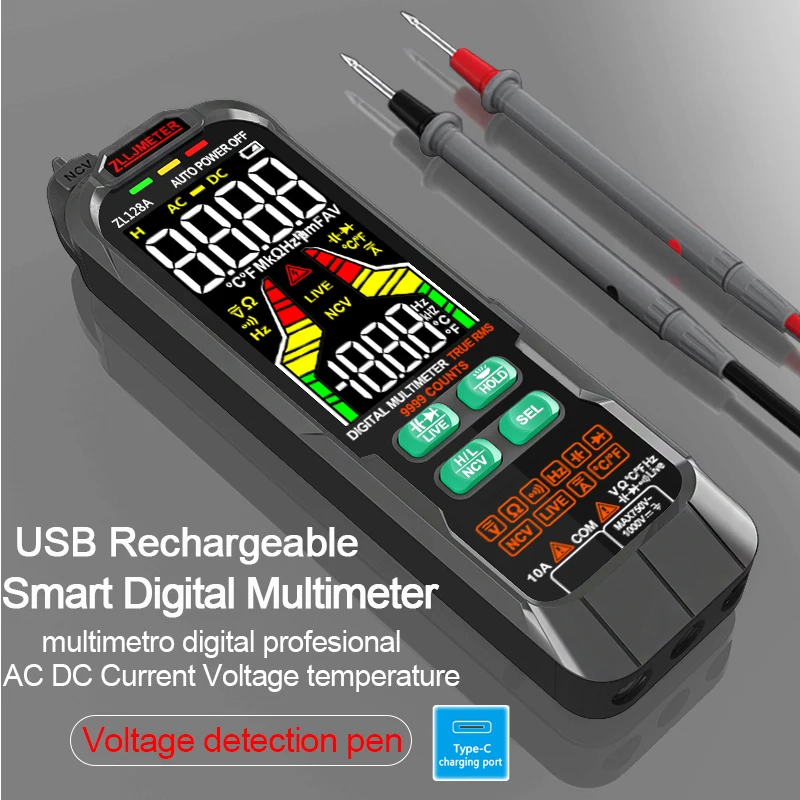 USB Charge Smart Multimetro Digital Profesional AC DC Current Voltage Detector Pen Capacitance Temp Auto Range Tester Multimeter