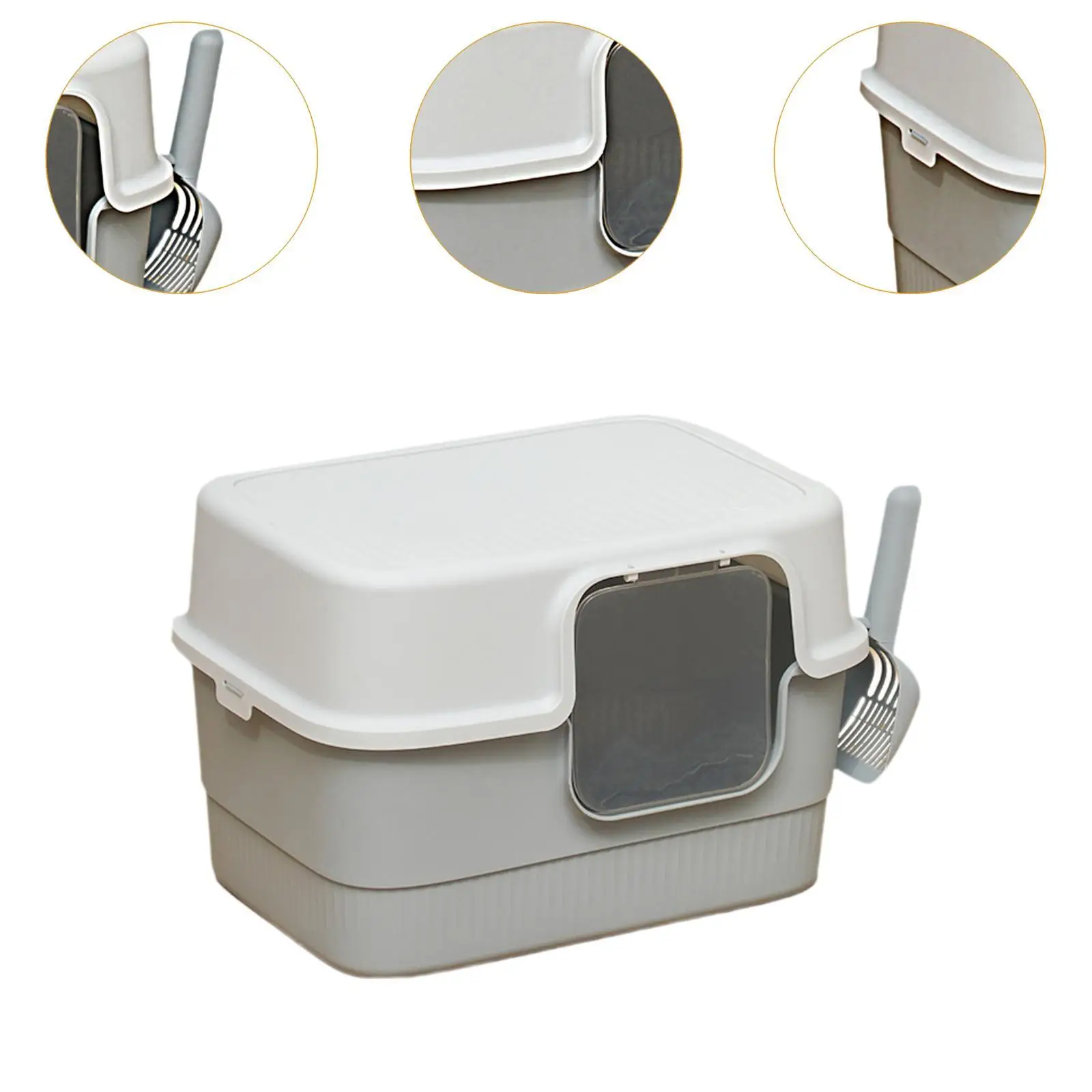 Hooded Cat Litter Box with Lid Removable Pet Accessories Kitty Litter Pan