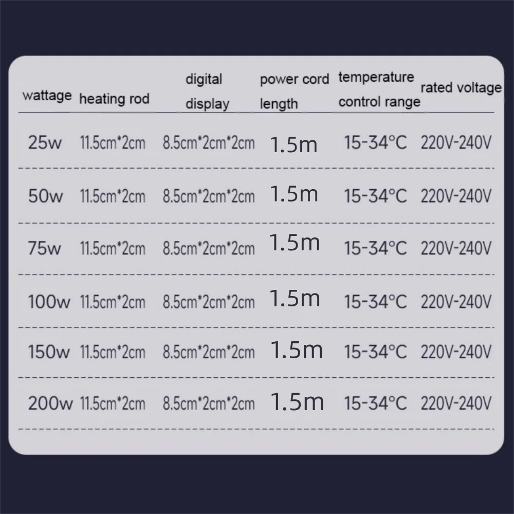 15-34°C Fish Tank Heating Rod LCD Display Adjustable Aquarium Submersible Heater Temperature Control Automatic