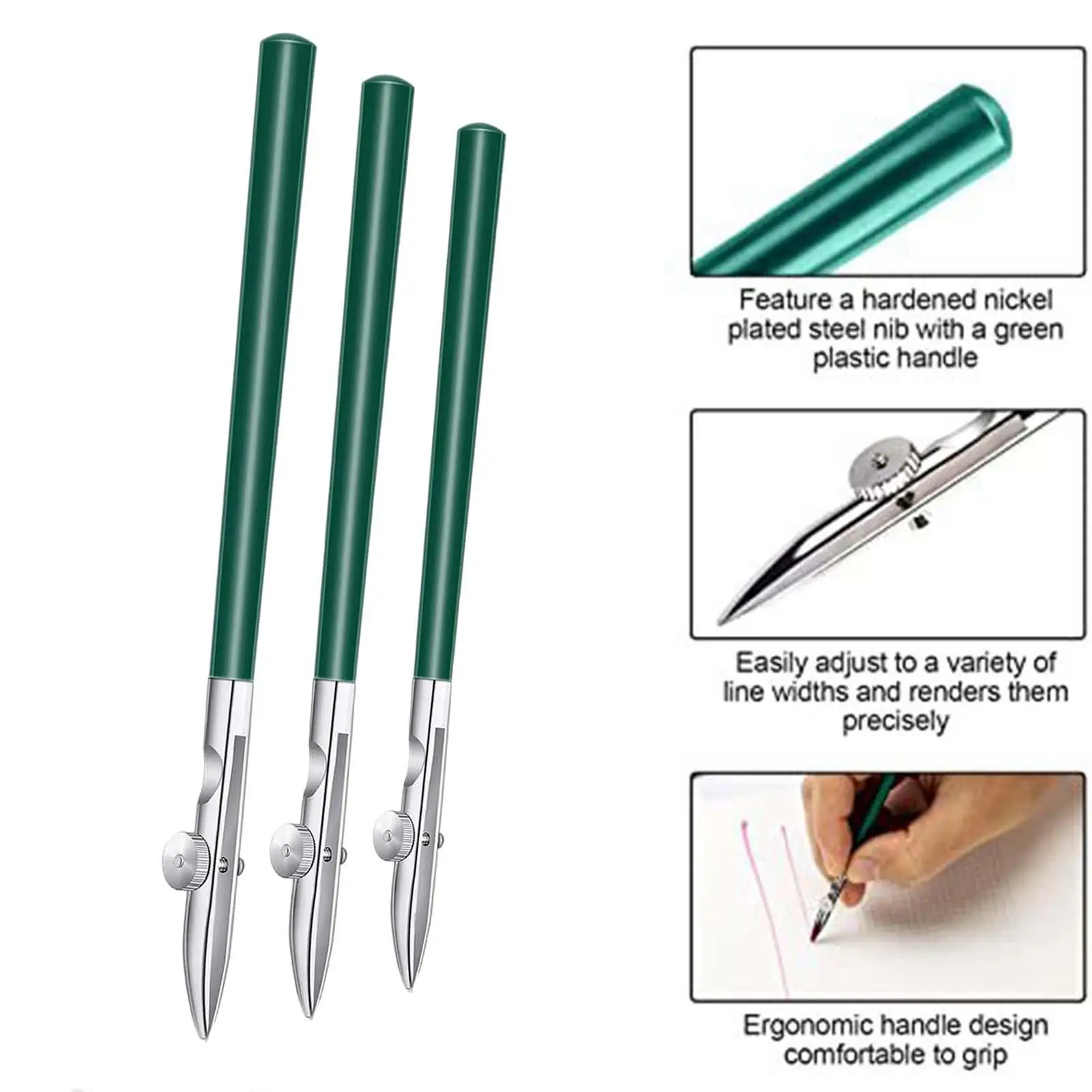 3x 아트 룰링 펜 미세선 드로잉 마스킹 플루이드 펜 (지도 제작, 서예, 테두리선, 기술 도면, 예술가 용품)