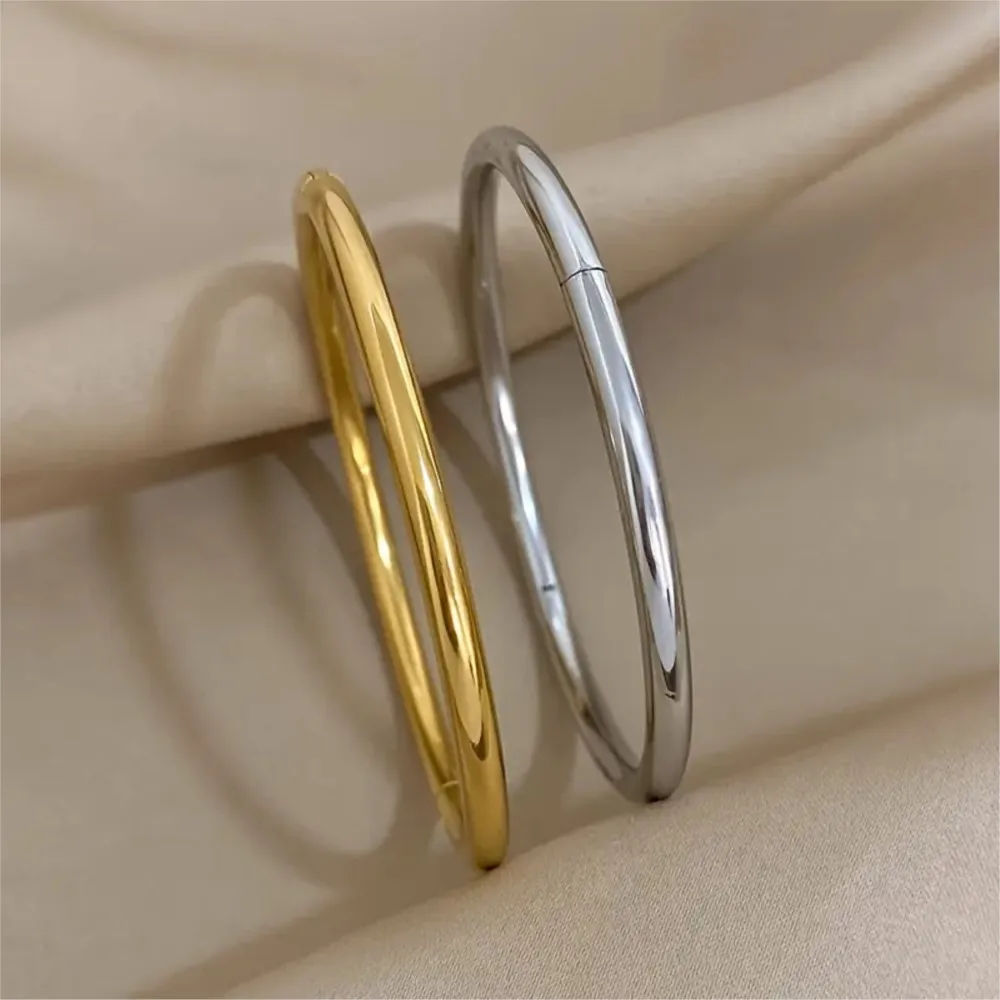 Minimalist Stainless Steel Polished Round Bangle for Women Vintage Hypoallergenic Material Prevent Allergy Blacelet Jewelry Gift