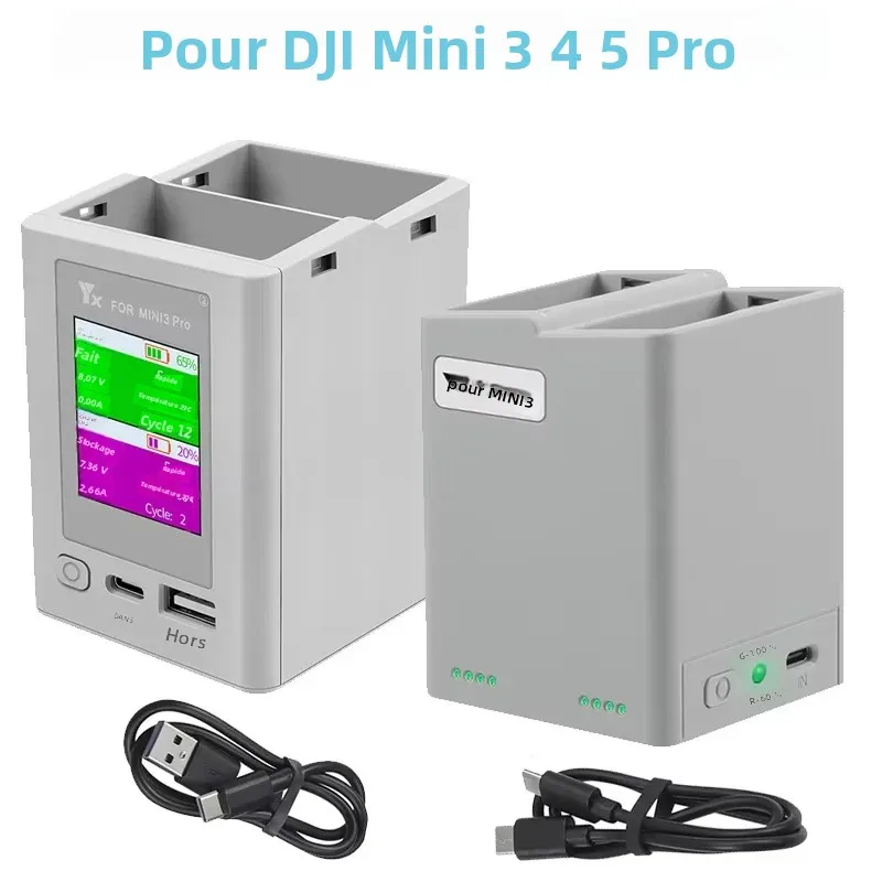 Chargeur Batterie Drone Double avec Écran LCD, 2 Slots, QC3.0 PD