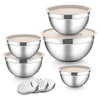 13-Pc Stainless Steel Mixing Bowl Set with Lids & Graters – Kitchen Prep Set 1