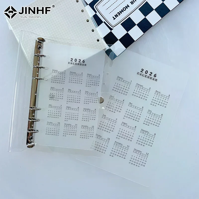 2026 A5/A6 루즈리프 6홀 캘린더 분리 페이지 내구성 있는 투명 PP 불투명 소재 플래너 시간 관리용