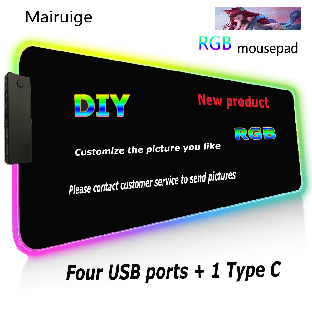 

DIY Big Mouse mats LED Colorful Luminous Gaming Accessories RGB Wired Lighting TypeC Interface Mouse Pads Custom Any Picture USB