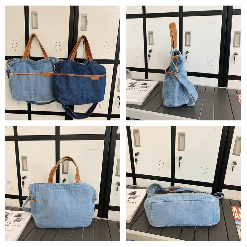 Vintage Denim Women's Bag New Jeans Messenger Bag Y2K Canvas Shoulder Bag Big Eco Bag Korean Shopping Handbag Female Pockets Ins