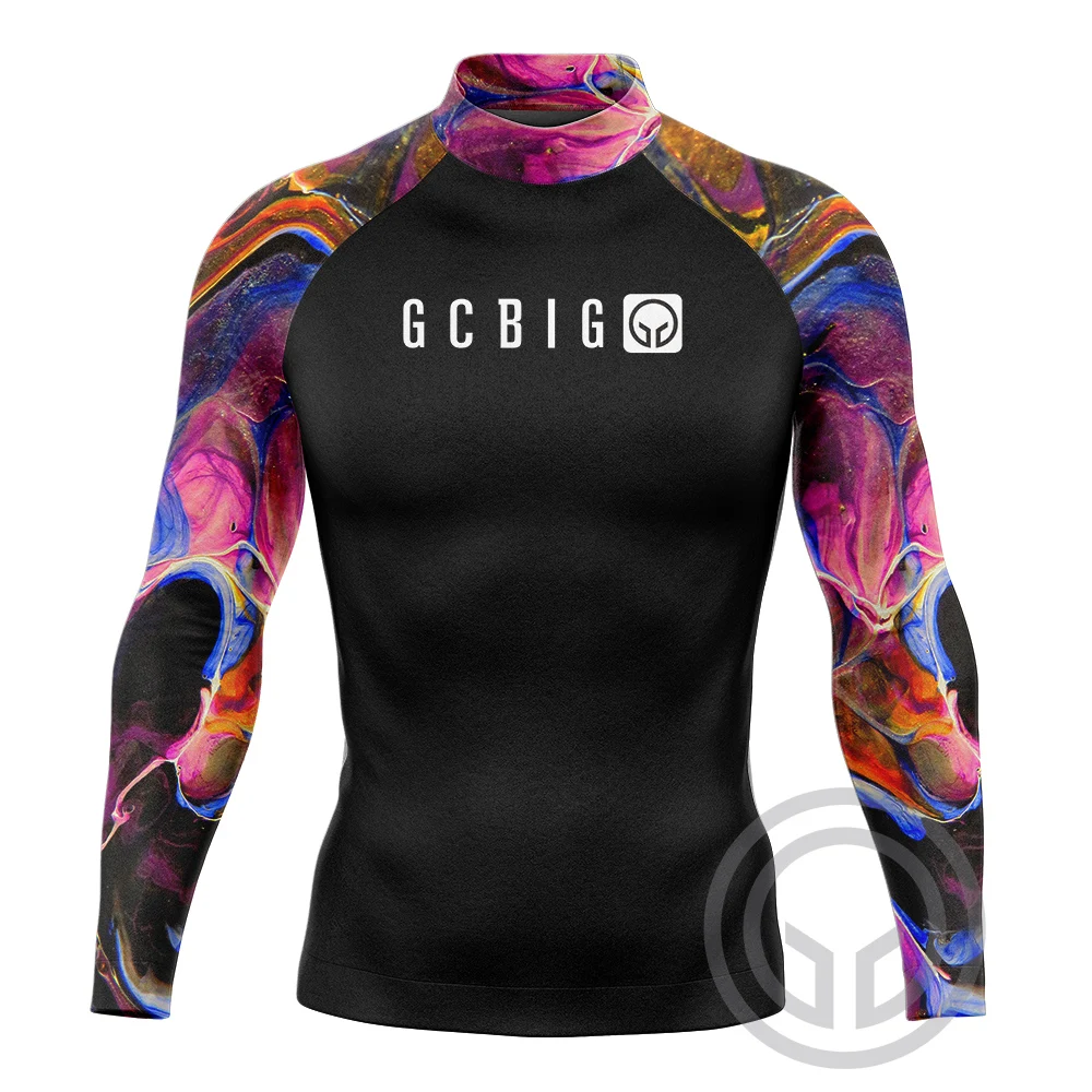 Rash Guard Men's Long Sleeve Sufing Shirts Diving Clothing Crew Neck Surfing Tops UPF 50+ Quick Dry Soft Beachwear UV Protection