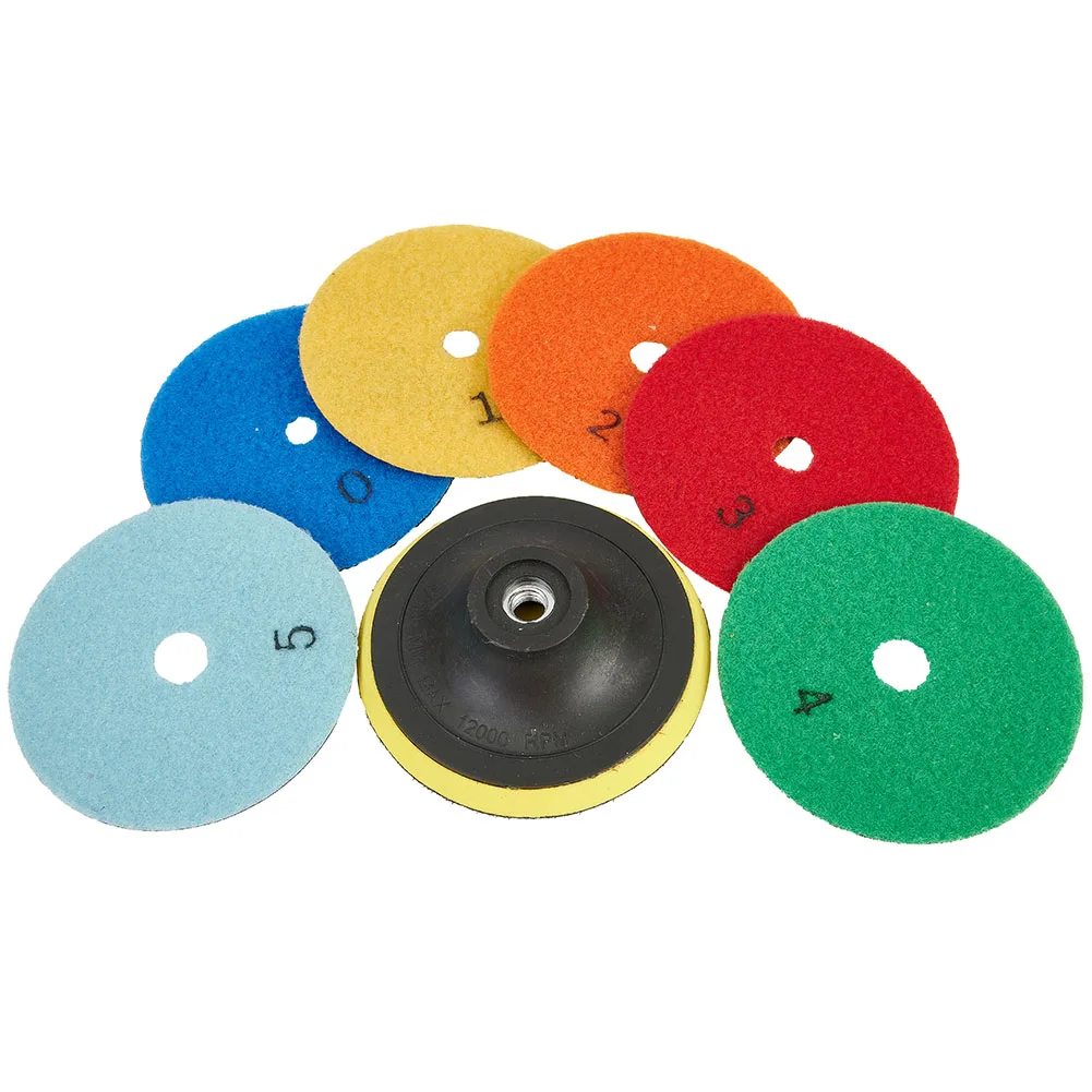 

7pcs 4inch Diamond Dry Polishing Pad 100mm Sanding Discs For Granite Marble Power Tools 6*Sanding Discs 1*M10 Backer Pad