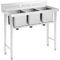 3-Stainless Steel Sink, Free Standing Restaurant Sink Station with Strainer, Kitchen Prep & Utility Sink for Home Garage Bar 1
