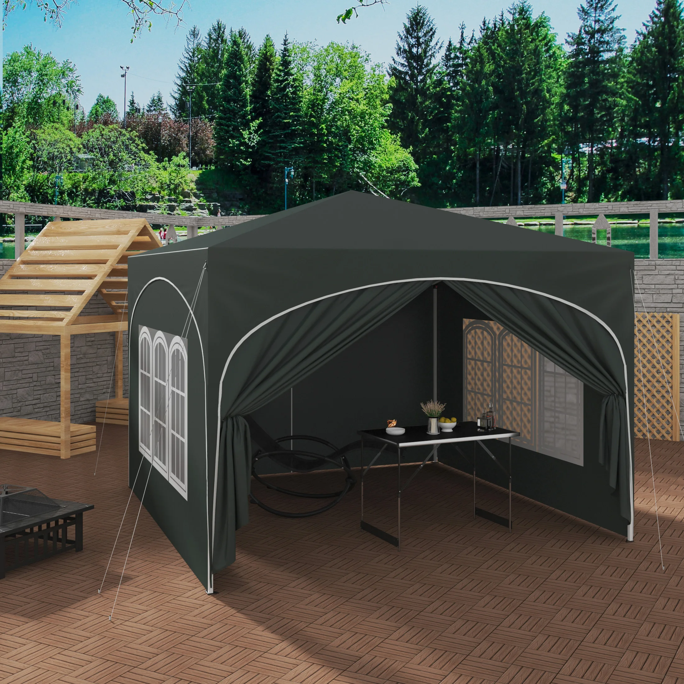 WOLTU Auvent de jardin pliant avec 4 parois latérales 3 x 3 m Tente de fête Protection UV hydrofuge réglable en hauteur pour camping pique-nique