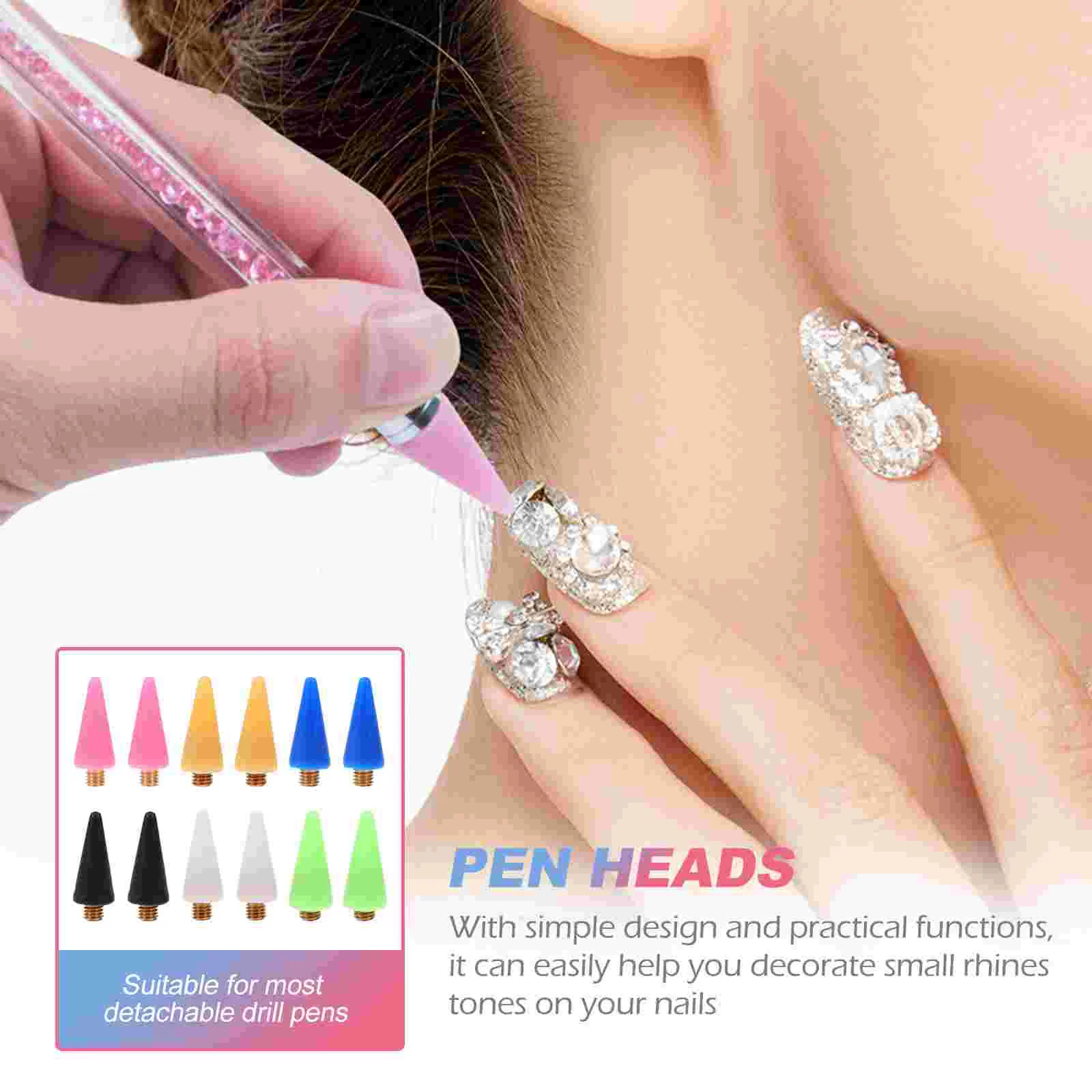 12 Pcs Point Drilling Pen Wax Head Tip Picker Replacement Manicure Nail Rhinestones The Replacements 3