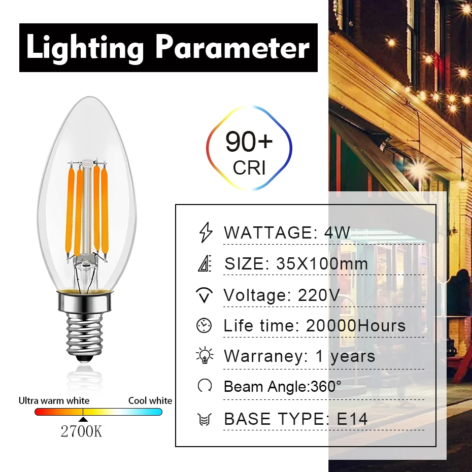 Elegant Dimmable LED Candelabra Bulb - Warm & Cool White, 4W/6W