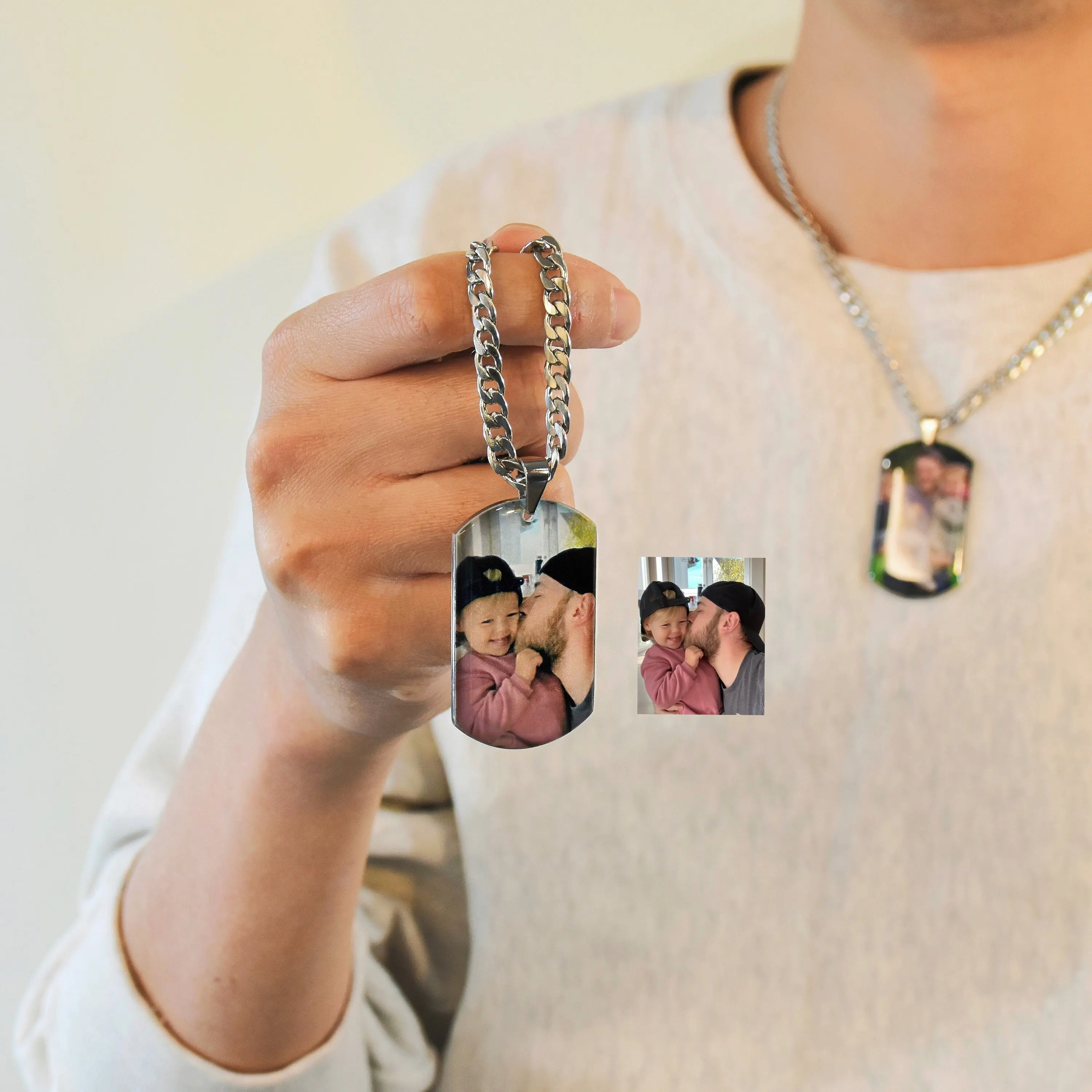 Custom Photo Necklace Personalized Stainless Steel Colorful Picture Necklace For Women Men Engraved Picture Pendant Necklace