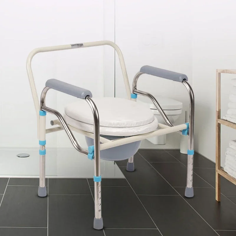 Stainless Steel Toilet Chair Elderly Commode Seat Adjustable Height Pregnant Bath Chair Senior Mobility Toilet