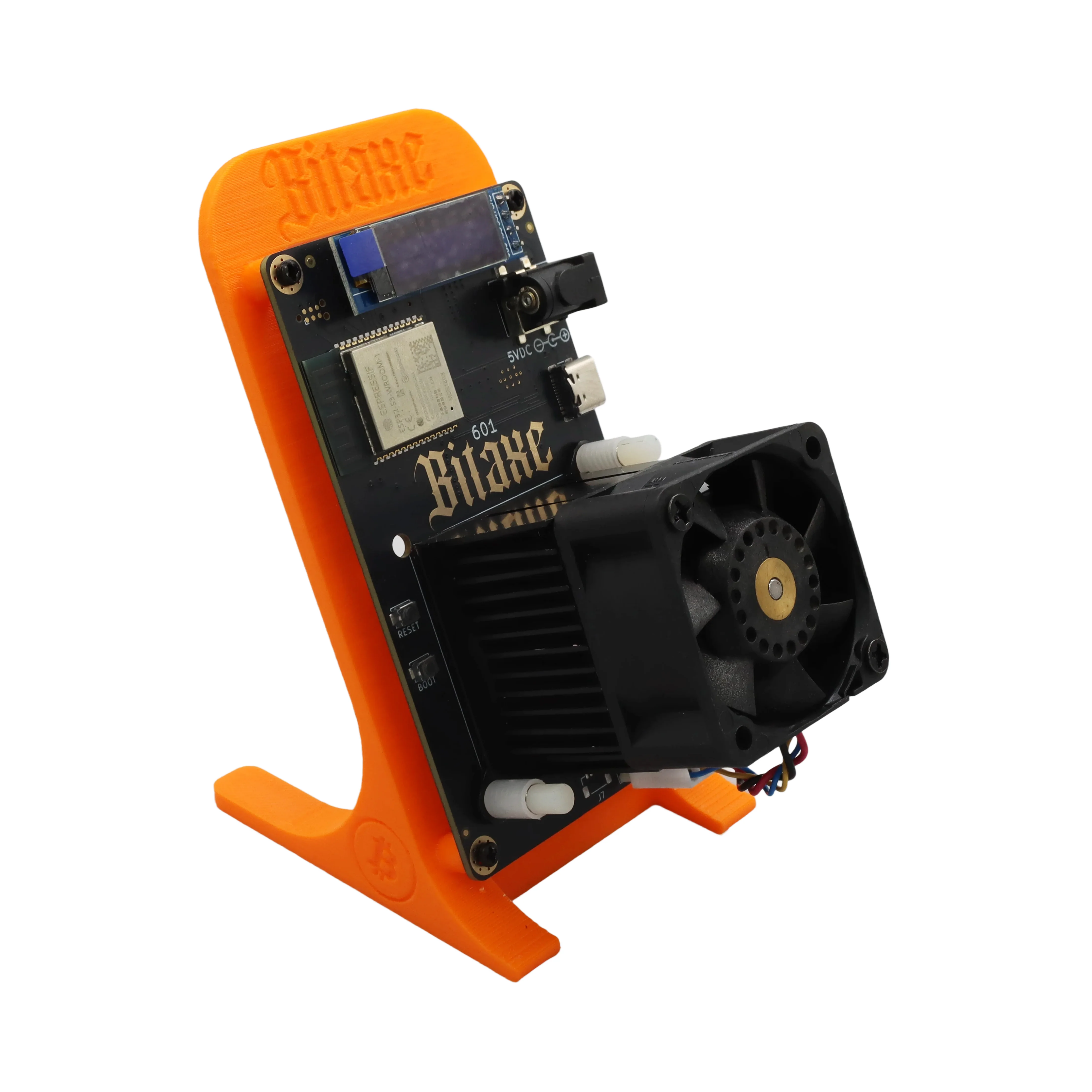 Bitaxe 601 Gamma – 1,07 TH/s Single ASIC Chip Bitcoin Solo Home Miner ( BM1370) (Noctua Fan - oranje houder