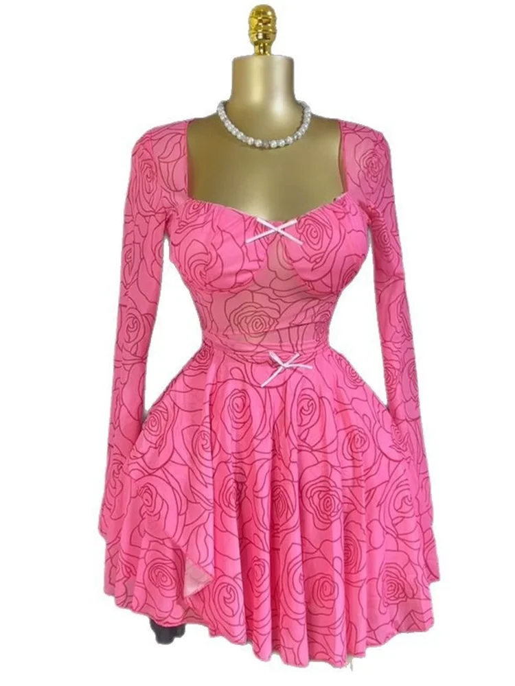 Wmstar Dress Women 2025 Wholesale Floral Print Shor Sleeve Stretch Sexy Streetwear New in Summer Mini Dresses Dropshipping