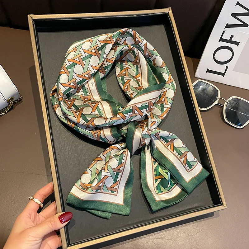 

Korean-Style Simple -Sided Two-Color Geometric Stripes Double-Layer High-End Mulberry Silk Scarf Ribbon Women's Neck