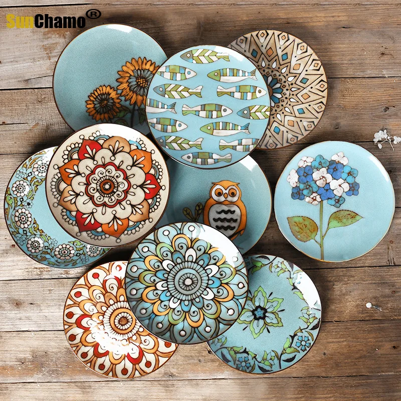 

16.5/21.5CM Creative Ceramic Wall Plate Painted Hand-painted Disk Home Dish Decoration Hanging Steak Restaurant Plates Decore
